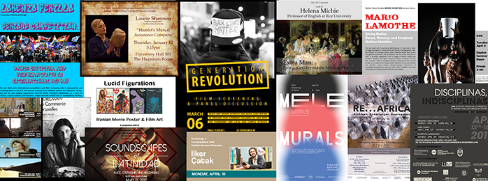 Collage of humanities event flyers